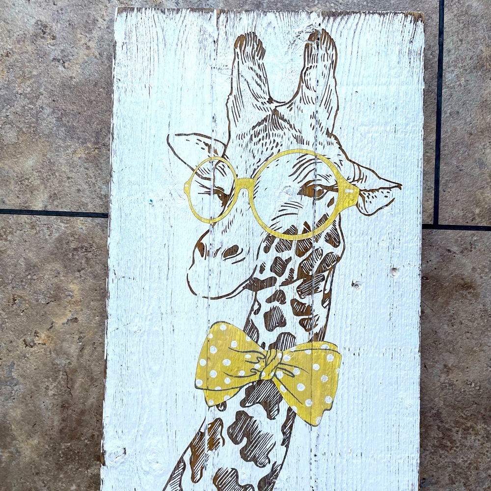 Giraffe with Glasses and Bow Tie Wooden Wall Hanging